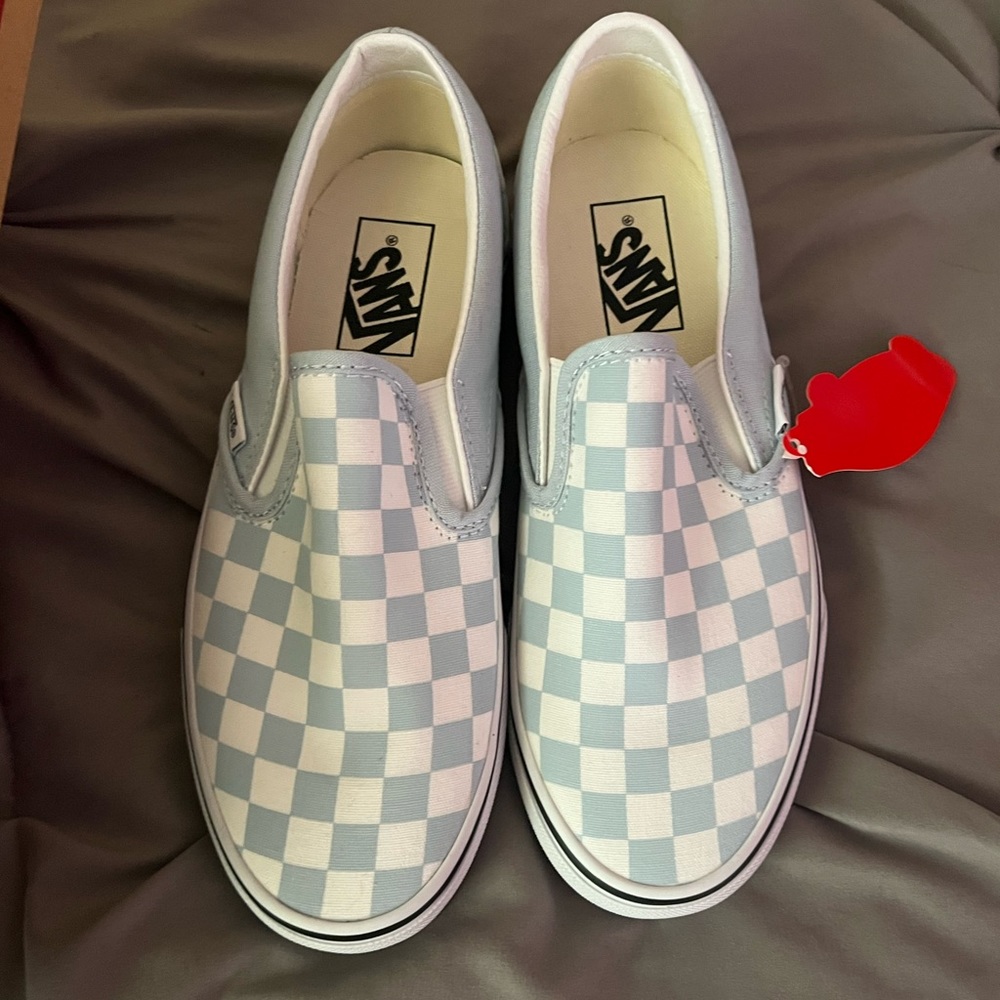 NEW Vans Baby blue checkerboard slip-on Womens 7.5, Mens 6